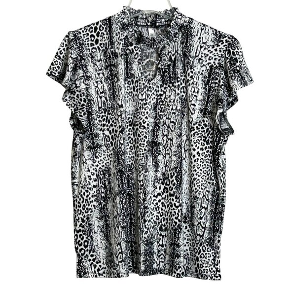 NY Women Collection Tops - NY Women Collection Black and White Animal Print Front Keyhole 1X Blouse